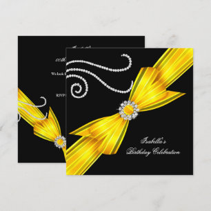 Invitation Parties scintillant Jaune Diamond Bow Noir Anniver