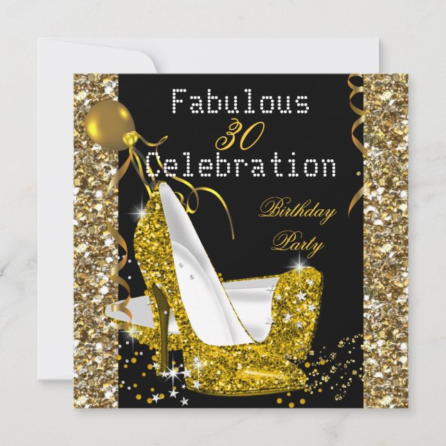 Invitation Parties scintillant jaune or talons fête d'anniver (Devant)