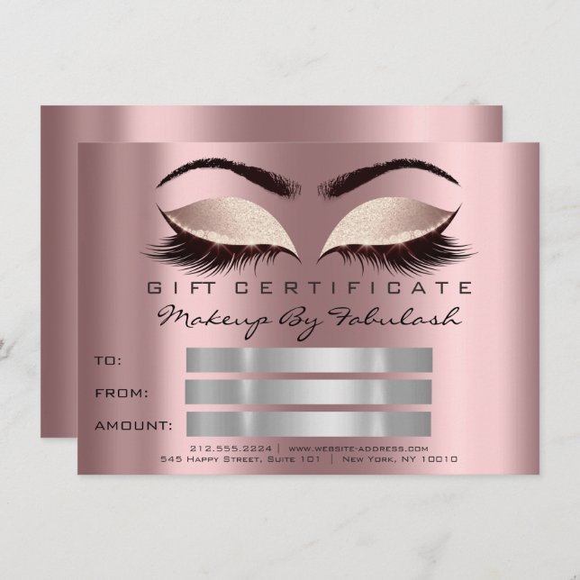 Invitation Parties scintillant Lashes Gold Mauve certificat d (Devant / Derrière)