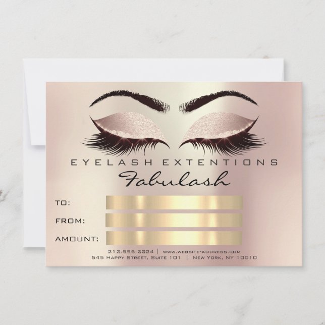 Invitation Parties scintillant Lashes Gold Rose certificat de (Devant)