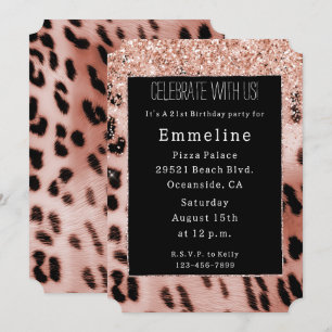 Invitation Parties scintillant Léopard rose Rose noir