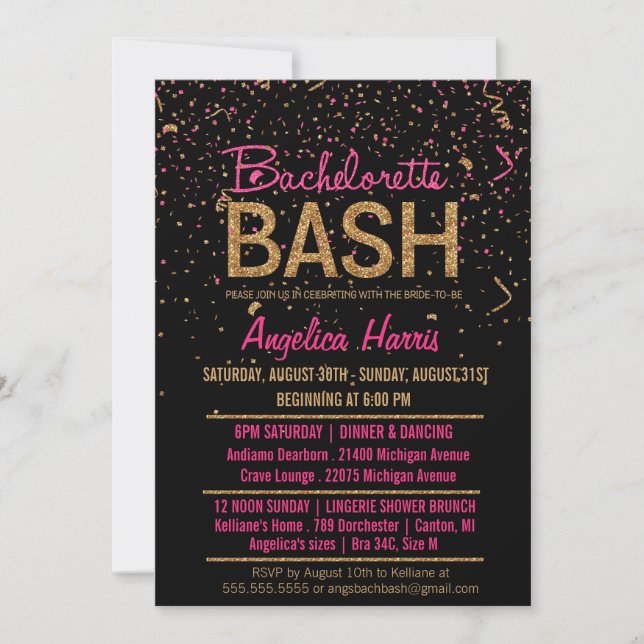 Invitation Parties scintillant Look Confetti Bachelorette Fêt (Devant)