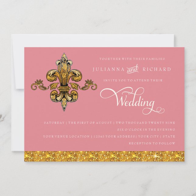 Invitation Parties scintillant Look Faux Or Noir Forme Fleur  (Dos)