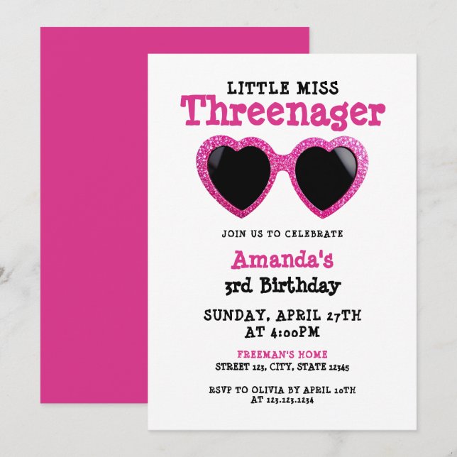 Invitation Parties scintillant Lunettes de soleil roses Fille (Devant / Derrière)