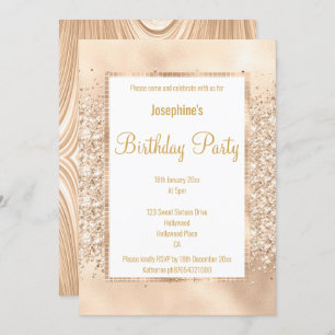 INVITATION PARTIES SCINTILLANT LUXUEUSE SATIN CHAMPAGNE & OR