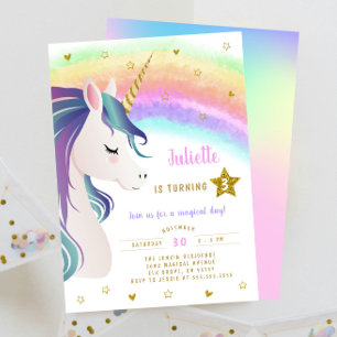 Invitation Parties scintillant magique colorée Unicorn Arc-en