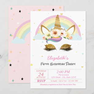 Invitation Parties scintillant magique Unicorn Floral Rainbow