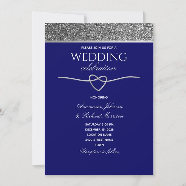 Invitation Parties scintillant Mariage bleu argenté (Devant)