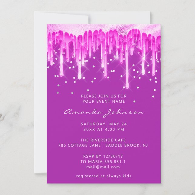 Invitation Parties scintillant  Mariage nuptiale bleu rose Fu (Devant)