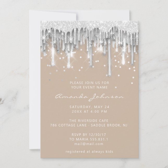 Invitation Parties scintillant  Mariage nuptiale ivoire gris  (Devant)