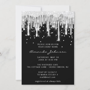 Invitation Parties scintillant  Mariage nuptiale noir gris ar