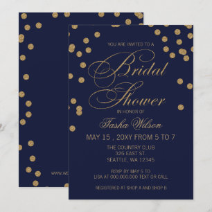 Invitation Parties scintillant marine et or Fête des mariées 