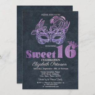 Invitation Parties scintillant Masque Violet Sweet 16