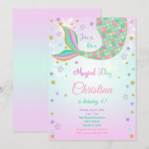 Invitation Parties scintillant Mermaid Queue Anniversaire Inv