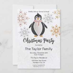 Invitation Parties scintillant mignonne Penguin Noël Dîner fê