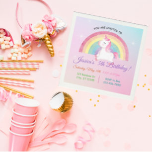 Invitation Parties scintillant minimaliste Unicorn arc-en-cie