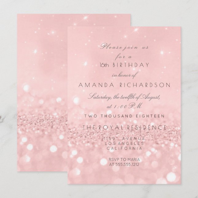 Invitation Parties scintillant minimum Pastel Rose Rose or An (Devant / Derrière)
