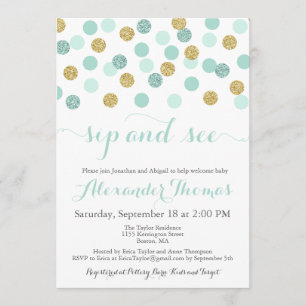 Invitation Parties scintillant Mint et Gold Sip et voir les i