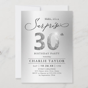 Invitation Parties scintillant moderne argent surprise adulte