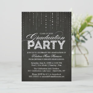 Invitation Parties scintillant moderne Black & Silver Graduat