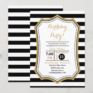 Invitation Parties scintillant moderne Black White Gold