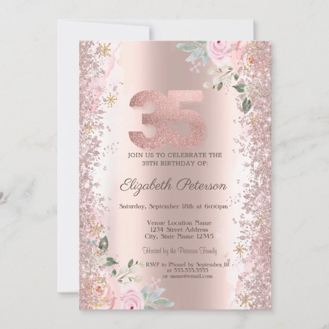 Invitation Parties scintillant moderne Confetti Rose Gold Ros (Devant)