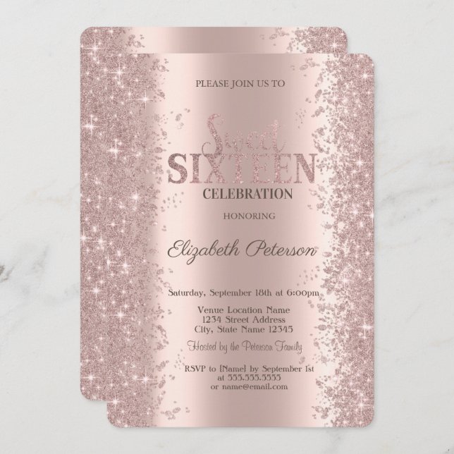 Invitation Parties scintillant moderne Confetti Rose Gold Swe (Devant / Derrière)