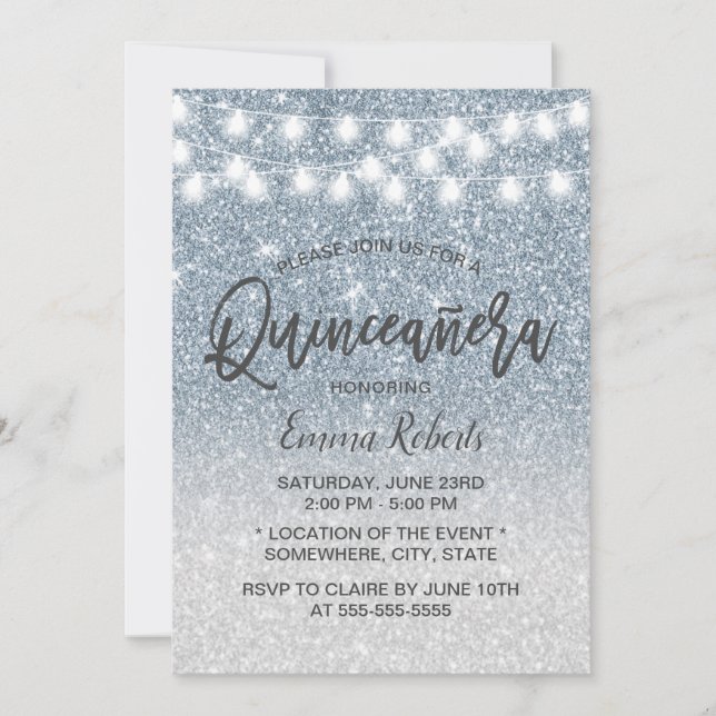 Invitation Parties scintillant moderne Dusty Blue Faux Quince (Devant)