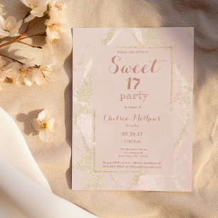 Invitation Parties scintillant moderne en marbre rose vif Swe