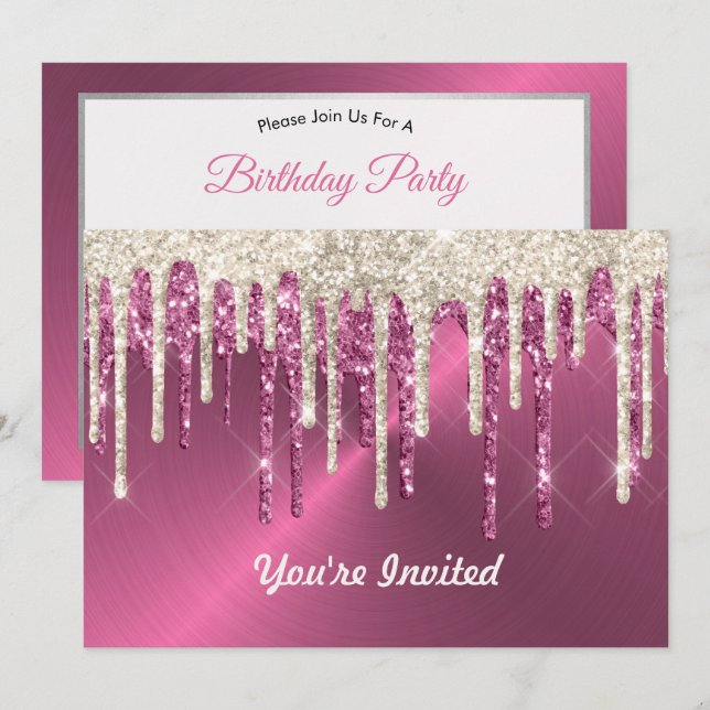 Invitation Parties scintillant moderne en métal rose beige Dr (Devant / Derrière)