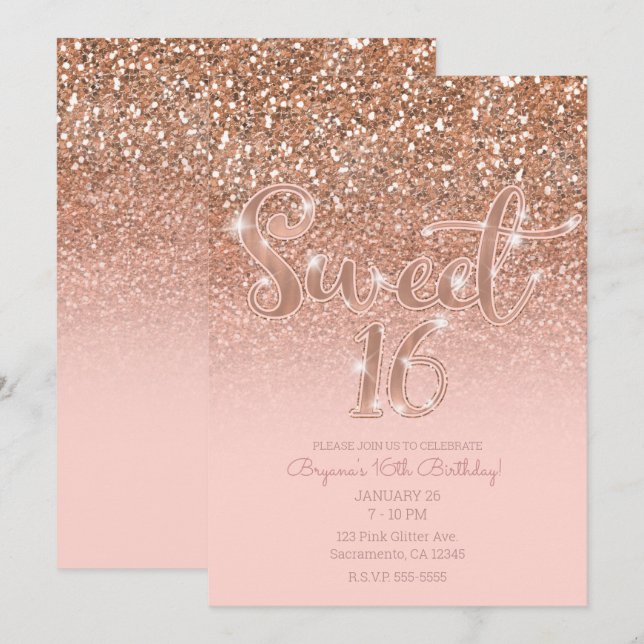 Invitation Parties scintillant moderne en verre rose pâle 16 (Devant / Derrière)