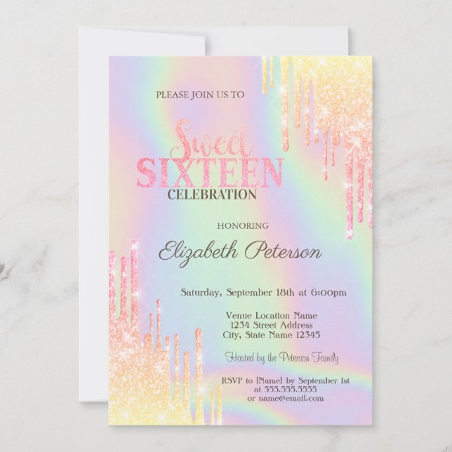 Invitation Parties scintillant moderne gouttes Holographique  (Devant)