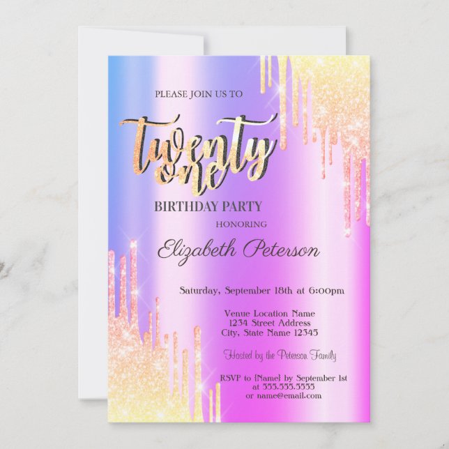 Invitation Parties scintillant moderne Ombre Drips 21e fête d (Devant)