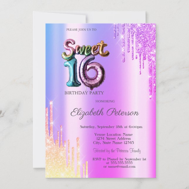 Invitation Parties scintillant moderne Ombre Violet Drips Bal (Devant)