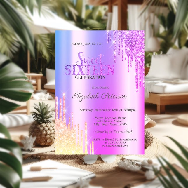 Invitation Parties scintillant moderne Ombre Violet Drips Swe (Créateur téléchargé)