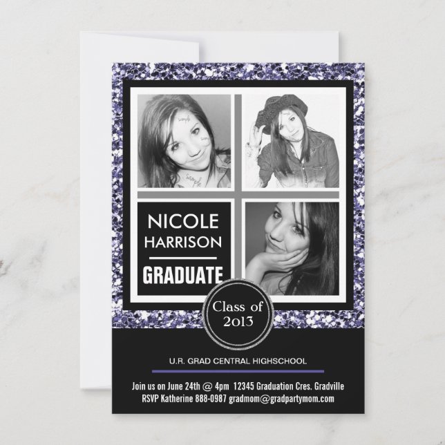 Invitation Parties scintillant moderne Purple Faux 3 - Diplôm (Devant)