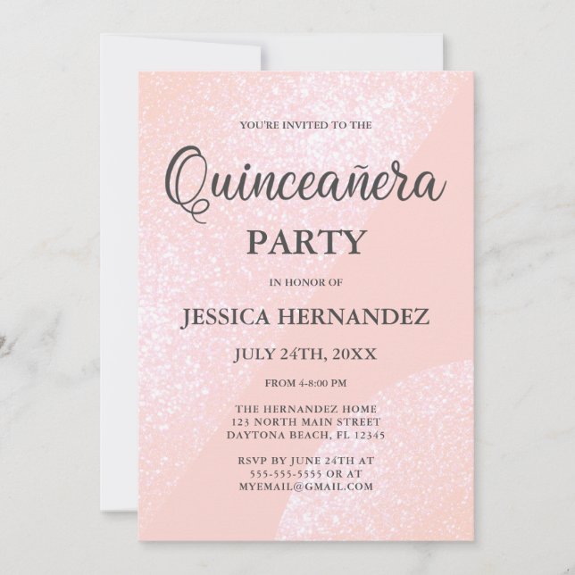 Invitation Parties scintillant moderne rose fille Quinceañera (Devant)
