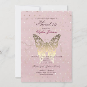 Invitation Parties scintillant moderne Rose Gold Sweet 16 Ann