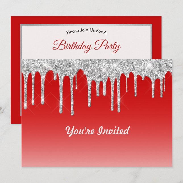 Invitation Parties scintillant moderne rouge argent Drivers A (Devant / Derrière)