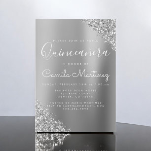 Invitation Parties scintillant moderne Silver Quinceanera