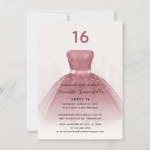 Invitation Parties scintillant moderne Sweet 16 Script Rose o