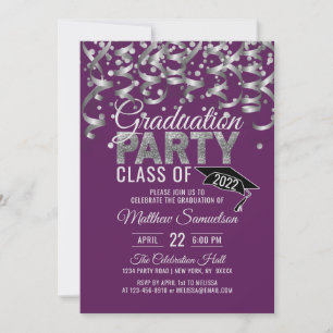 Invitation Parties scintillant moderne violet argent  GRADUM 