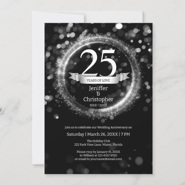 Invitation Parties scintillant Modifier Année Nom Mariage Ann (Devant)