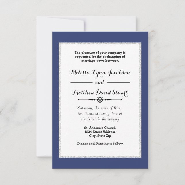 Invitation Parties scintillant Navy & Faux encadrée - 3x5 Fai (Devant)