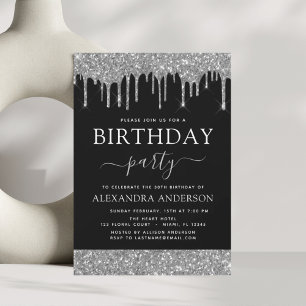Invitation Parties scintillant Noir Argent Moderne N'importe 