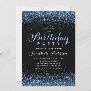 Invitation Parties scintillant Noir Bleu Moderne Étincelle N'