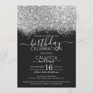 Invitation Parties scintillant Noire d'argent de luxe Confett