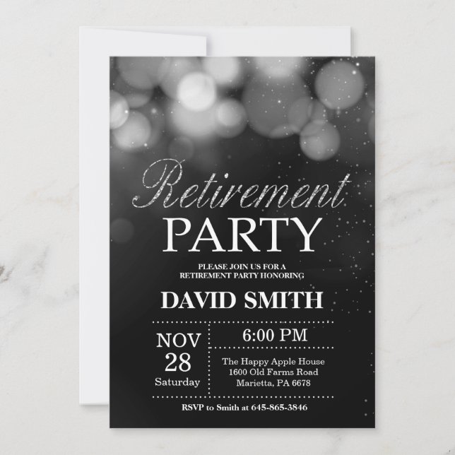 Invitation Parties scintillant noire et argent du Parti de la (Devant)