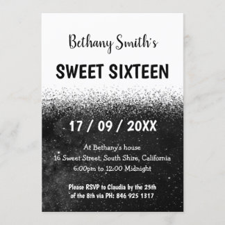 Invitation Parties scintillant noire et blanche Ombre Sweet 1