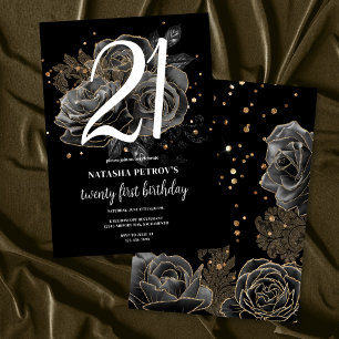 Invitation Parties scintillant Noire et Or 21ème anniversaire